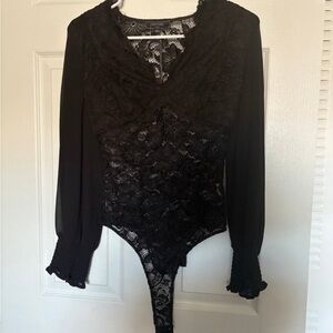 Elegant Black Lace Bodysuit Top